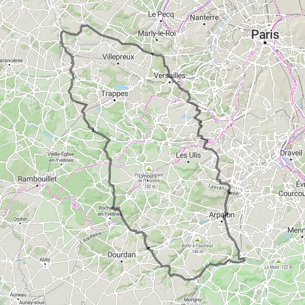 Map miniature of "The Grand Tour of Ile-de-France" cycling inspiration in Ile-de-France, France. Generated by Tarmacs.app cycling route planner