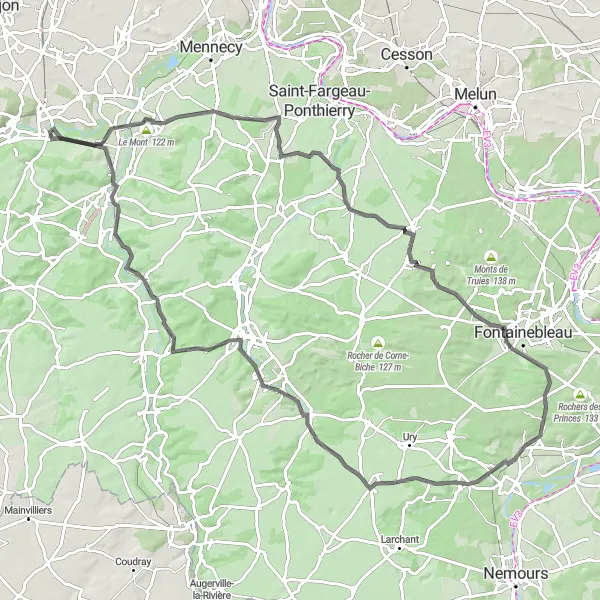 Miniature de la carte de l'inspiration cycliste "Parcours panoramique autour de Bouray-sur-Juine" dans la Ile-de-France, France. Générée par le planificateur d'itinéraire cycliste Tarmacs.app