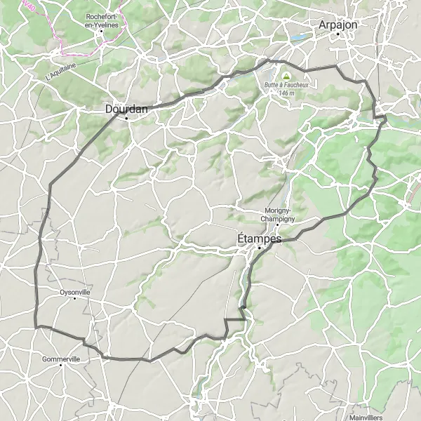 Map miniature of "Scenic Circuit - Bouray-sur-Juine" cycling inspiration in Ile-de-France, France. Generated by Tarmacs.app cycling route planner