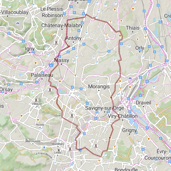 Miniature de la carte de l'inspiration cycliste "L'Haÿ-les-Roses - Antony Gravel Route" dans la Ile-de-France, France. Générée par le planificateur d'itinéraire cycliste Tarmacs.app
