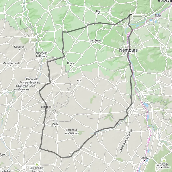 Map miniature of "Scenic Road Escape" cycling inspiration in Ile-de-France, France. Generated by Tarmacs.app cycling route planner