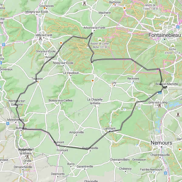 Map miniature of "The Road Cycling Paradise" cycling inspiration in Ile-de-France, France. Generated by Tarmacs.app cycling route planner