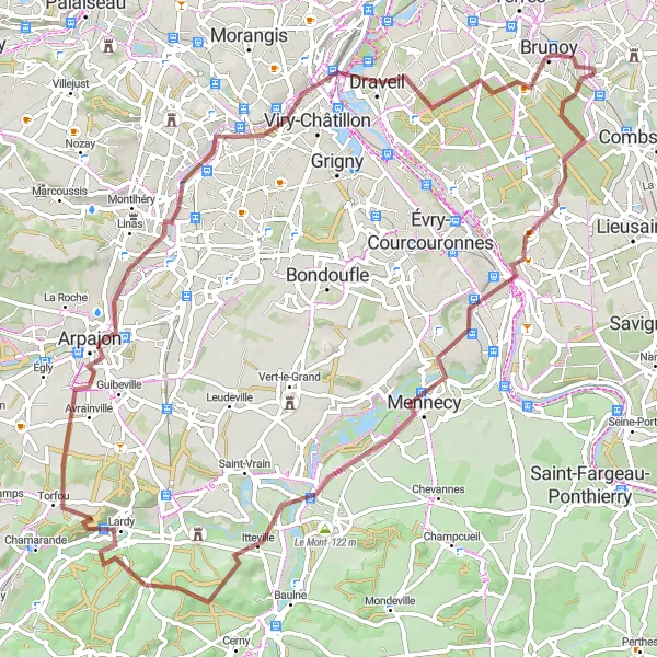 Miniature de la carte de l'inspiration cycliste "Vallées de l'Orge et de la Seine" dans la Ile-de-France, France. Générée par le planificateur d'itinéraire cycliste Tarmacs.app