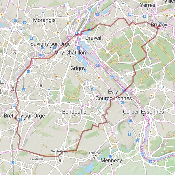 Map miniature of "Boussy-Saint-Antoine Loop" cycling inspiration in Ile-de-France, France. Generated by Tarmacs.app cycling route planner