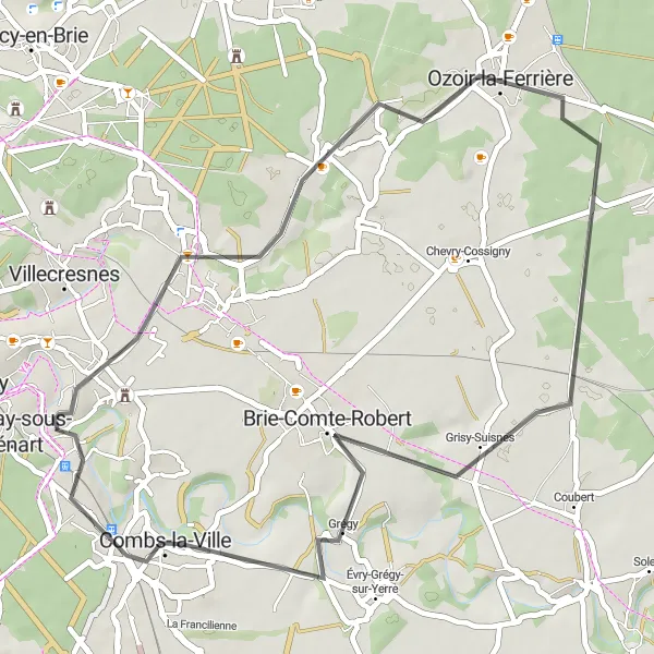 Map miniature of "Boussy-Saint-Antoine to Santeny Loop" cycling inspiration in Ile-de-France, France. Generated by Tarmacs.app cycling route planner
