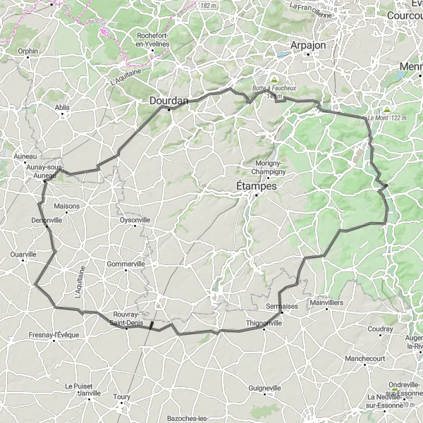 Map miniature of "Road Cycling Adventure to Maisse and Guigneville-sur-Essonne" cycling inspiration in Ile-de-France, France. Generated by Tarmacs.app cycling route planner