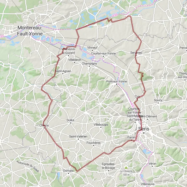 Miniature de la carte de l'inspiration cycliste "Boucle de découverte de la Seine-et-Marne" dans la Ile-de-France, France. Générée par le planificateur d'itinéraire cycliste Tarmacs.app