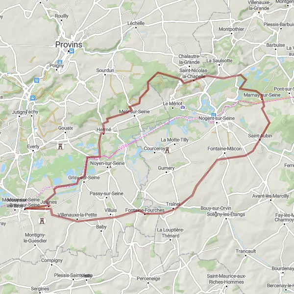 Map miniature of "The Valleys and Villages of Bray-sur-Seine" cycling inspiration in Ile-de-France, France. Generated by Tarmacs.app cycling route planner