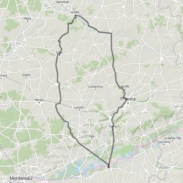 Map miniature of "Rural Charm and Historic Sites" cycling inspiration in Ile-de-France, France. Generated by Tarmacs.app cycling route planner