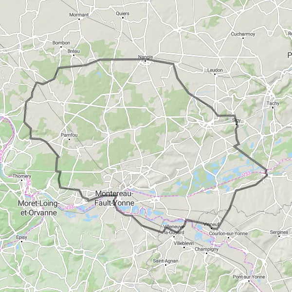 Map miniature of "Bray-sur-Seine to Bazoches-lès-Bray Road Cycling Route" cycling inspiration in Ile-de-France, France. Generated by Tarmacs.app cycling route planner