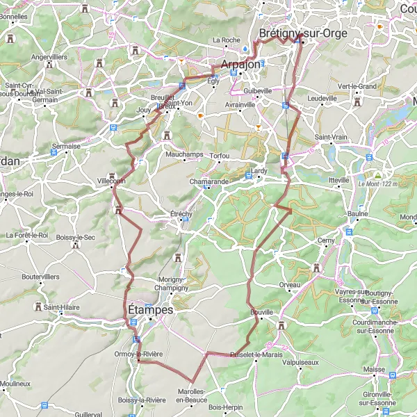 Map miniature of "Gravel Adventure to La Norville" cycling inspiration in Ile-de-France, France. Generated by Tarmacs.app cycling route planner