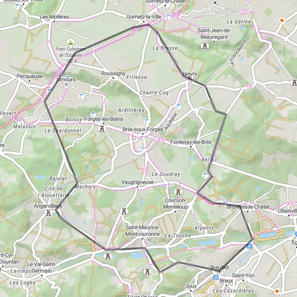 Map miniature of "The Montcouronne Adventure" cycling inspiration in Ile-de-France, France. Generated by Tarmacs.app cycling route planner