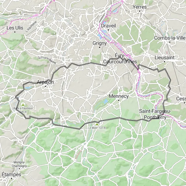 Map miniature of "Breuillet to Saint-Fargeau-Ponthierry Road Cycling Route" cycling inspiration in Ile-de-France, France. Generated by Tarmacs.app cycling route planner