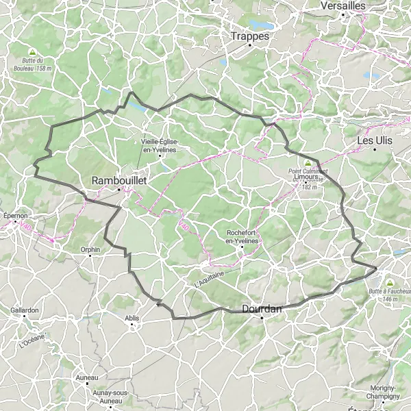 Map miniature of "Dourdan to Courson-Monteloup Cycling Adventure" cycling inspiration in Ile-de-France, France. Generated by Tarmacs.app cycling route planner