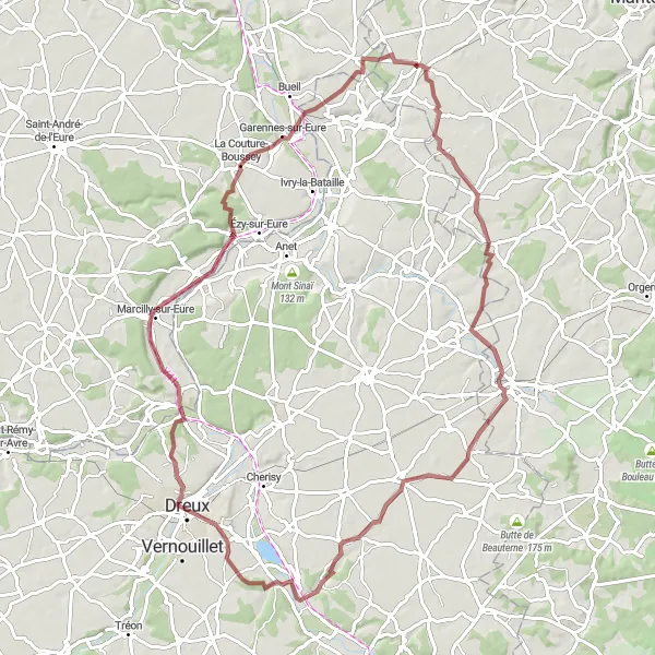 Miniature de la carte de l'inspiration cycliste "Circuit du Château de Tilly" dans la Ile-de-France, France. Générée par le planificateur d'itinéraire cycliste Tarmacs.app