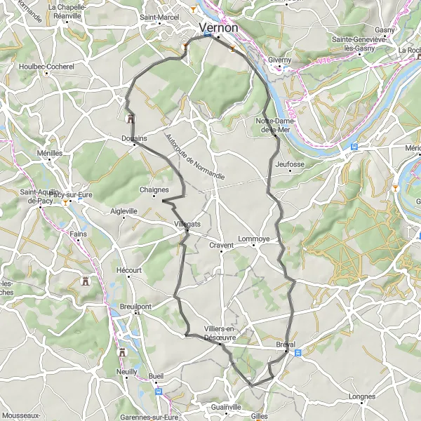 Map miniature of "Scenic Road Tour - Bréval Exploration" cycling inspiration in Ile-de-France, France. Generated by Tarmacs.app cycling route planner