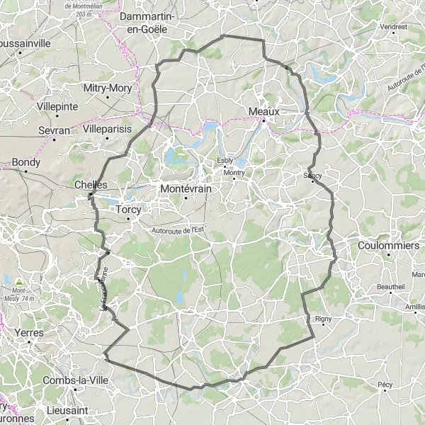 Map miniature of "Brie-Comte-Robert to Coubert Circuit" cycling inspiration in Ile-de-France, France. Generated by Tarmacs.app cycling route planner