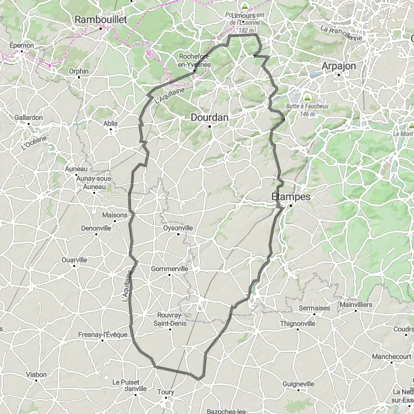 Miniature de la carte de l'inspiration cycliste "Tour de la Beauce" dans la Ile-de-France, France. Générée par le planificateur d'itinéraire cycliste Tarmacs.app