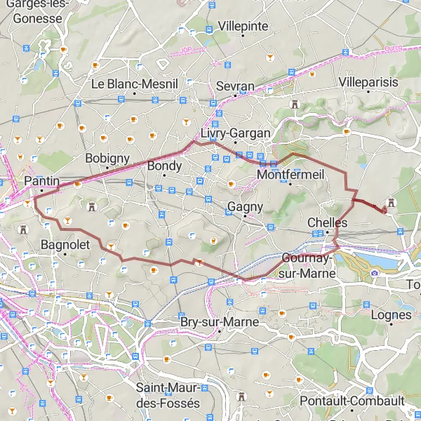 Map miniature of "Gravel Escape in Ile-de-France" cycling inspiration in Ile-de-France, France. Generated by Tarmacs.app cycling route planner