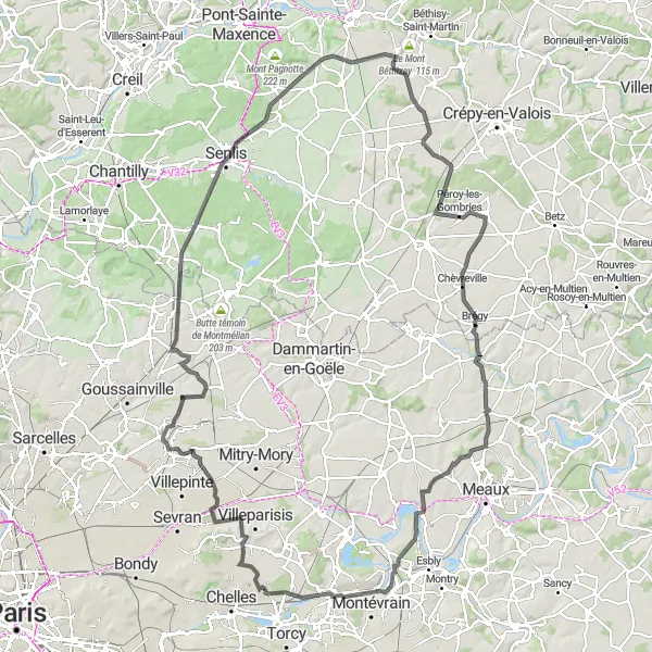 Miniature de la carte de l'inspiration cycliste "Les Châteaux de l'Oise" dans la Ile-de-France, France. Générée par le planificateur d'itinéraire cycliste Tarmacs.app
