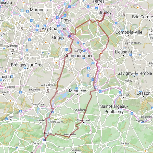 Map miniature of "Gravel Adventure near Brunoy - From Corbeil-Essonnes to Brunoy" cycling inspiration in Ile-de-France, France. Generated by Tarmacs.app cycling route planner