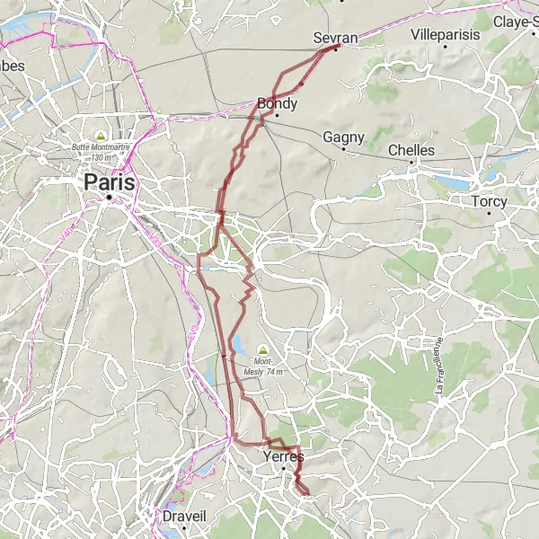 Map miniature of "Discover the East Side" cycling inspiration in Ile-de-France, France. Generated by Tarmacs.app cycling route planner