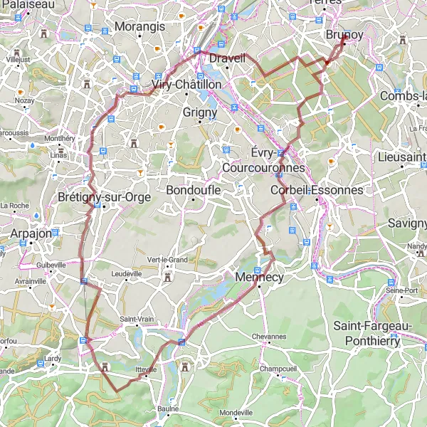 Map miniature of "Les Vallées de l'Orge et de la Seine" cycling inspiration in Ile-de-France, France. Generated by Tarmacs.app cycling route planner