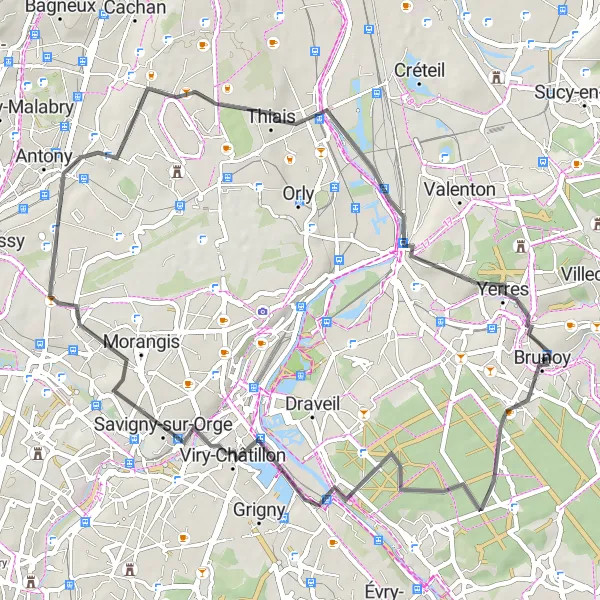 Map miniature of "Road Cycling Adventure near Brunoy - Ris-Orangis to Brunoy" cycling inspiration in Ile-de-France, France. Generated by Tarmacs.app cycling route planner