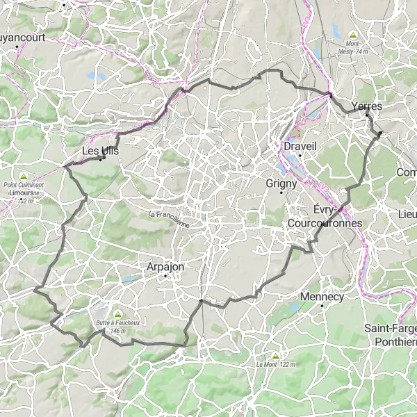 Miniature de la carte de l'inspiration cycliste "Parcours des Rivières" dans la Ile-de-France, France. Générée par le planificateur d'itinéraire cycliste Tarmacs.app