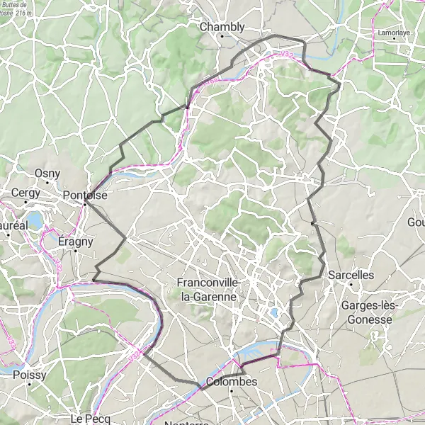 Map miniature of "Scenic Wonders: Bruyères-sur-Oise to Bernes-sur-Oise" cycling inspiration in Ile-de-France, France. Generated by Tarmacs.app cycling route planner