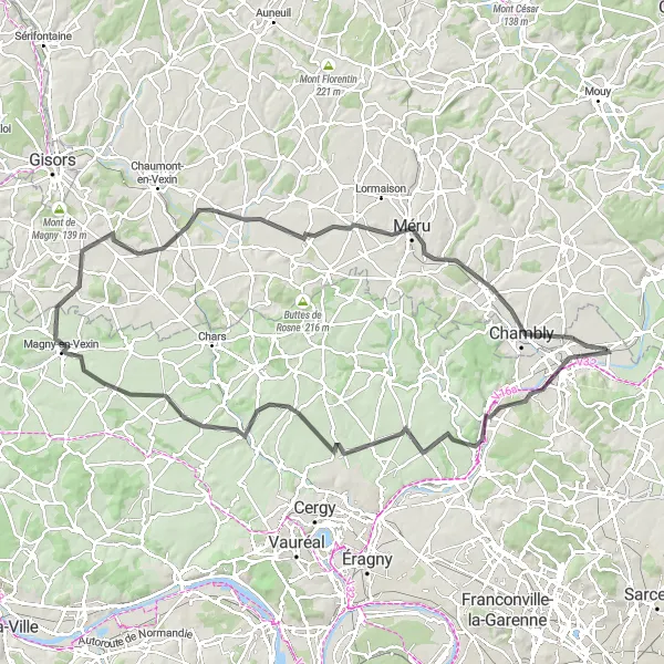 Map miniature of "Vexin Adventure" cycling inspiration in Ile-de-France, France. Generated by Tarmacs.app cycling route planner