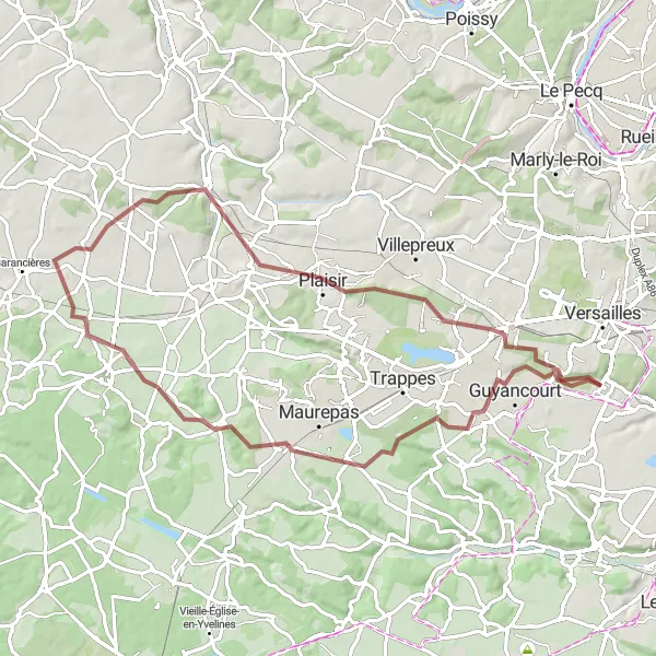 Map miniature of "Gravel Adventure in Guyancourt and Plaisir" cycling inspiration in Ile-de-France, France. Generated by Tarmacs.app cycling route planner