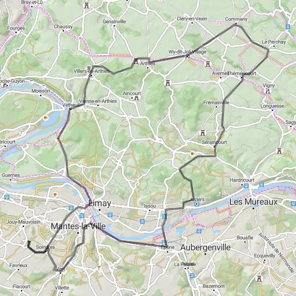 Map miniature of "The Val de Seine Loop" cycling inspiration in Ile-de-France, France. Generated by Tarmacs.app cycling route planner