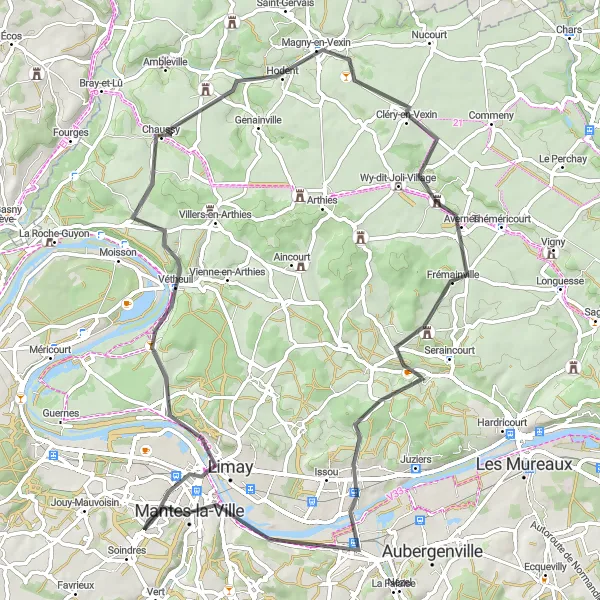 Map miniature of "The Scenic Road Adventure" cycling inspiration in Ile-de-France, France. Generated by Tarmacs.app cycling route planner