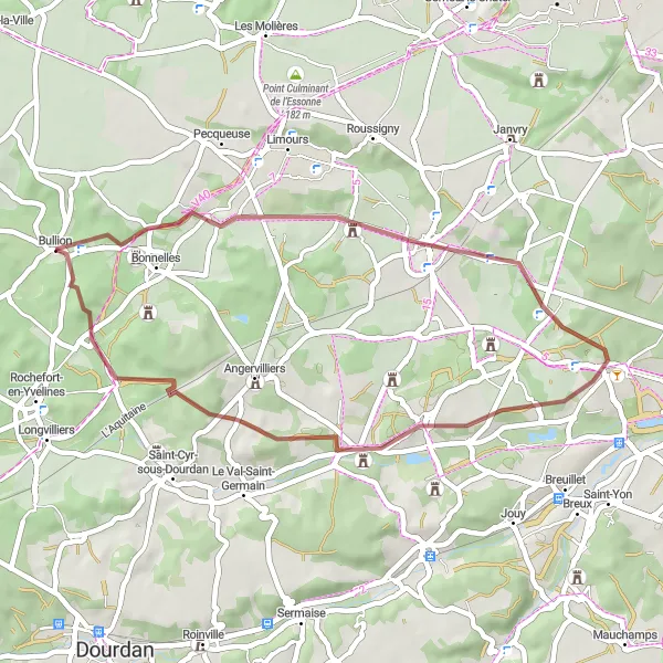 Map miniature of "Fontenay-lès-Briis Gravel Escape" cycling inspiration in Ile-de-France, France. Generated by Tarmacs.app cycling route planner