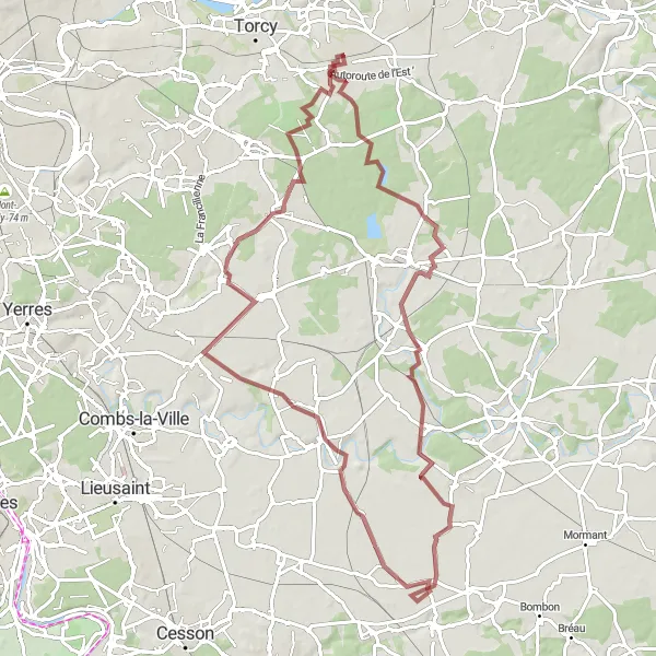 Map miniature of "Hidden gem discovery on a gravel route" cycling inspiration in Ile-de-France, France. Generated by Tarmacs.app cycling route planner