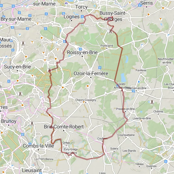 Map miniature of "Gravel Adventure to Château des Marmousets" cycling inspiration in Ile-de-France, France. Generated by Tarmacs.app cycling route planner