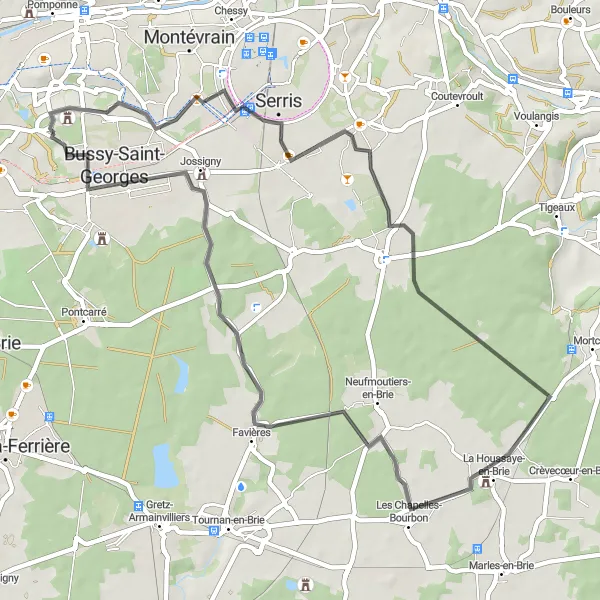 Map miniature of "Bailly-Romainvilliers Loop" cycling inspiration in Ile-de-France, France. Generated by Tarmacs.app cycling route planner