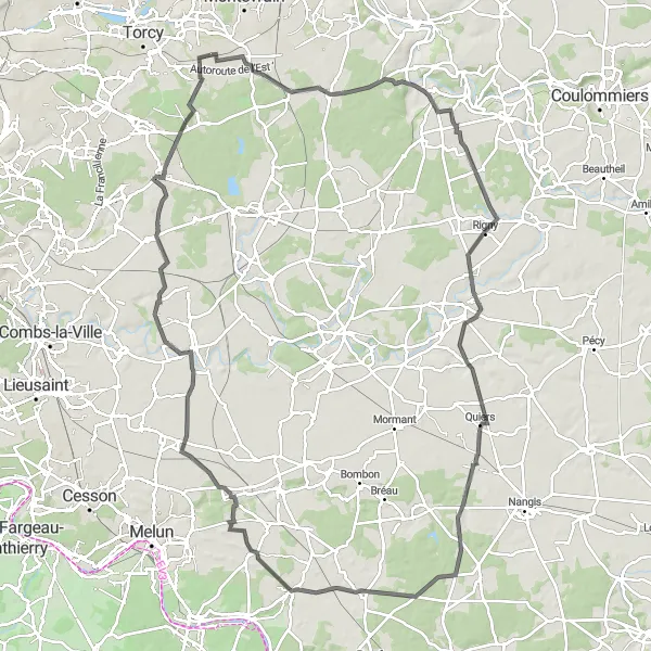 Map miniature of "Bussy-Saint-Georges Countryside Ride" cycling inspiration in Ile-de-France, France. Generated by Tarmacs.app cycling route planner