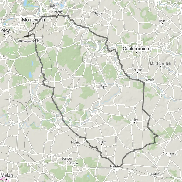Map miniature of "Crécy-la-Chapelle Loop" cycling inspiration in Ile-de-France, France. Generated by Tarmacs.app cycling route planner