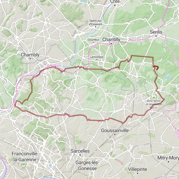 Map miniature of "Scenic Gravel Cycling Route Through Val d'Oise" cycling inspiration in Ile-de-France, France. Generated by Tarmacs.app cycling route planner