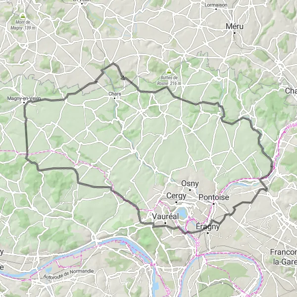 Map miniature of "Road Route: Butry-sur-Oise to Labbeville" cycling inspiration in Ile-de-France, France. Generated by Tarmacs.app cycling route planner