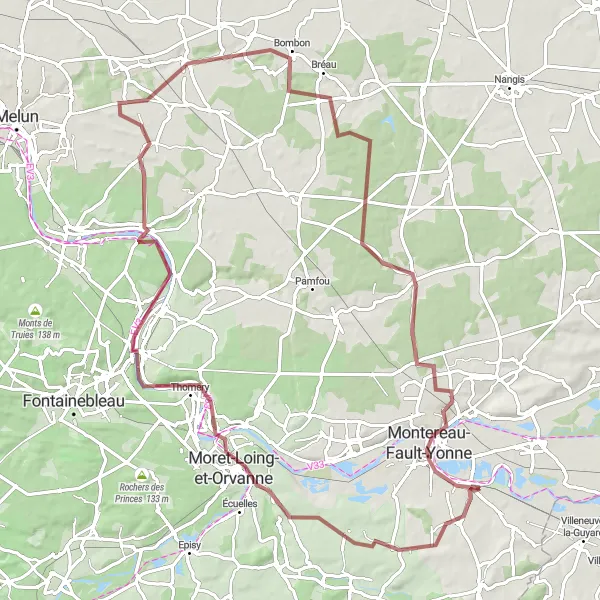 Map miniature of "Gravel Adventure through Seine River Valley" cycling inspiration in Ile-de-France, France. Generated by Tarmacs.app cycling route planner