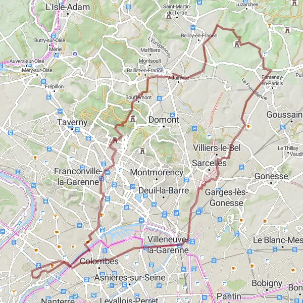 Miniature de la carte de l'inspiration cycliste "Randonnée d'Argenteuil à Houilles" dans la Ile-de-France, France. Générée par le planificateur d'itinéraire cycliste Tarmacs.app