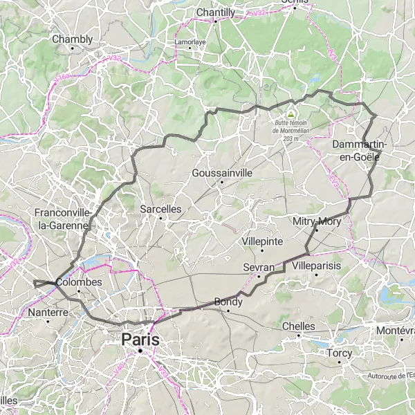 Miniature de la carte de l'inspiration cycliste "Parcours sur route vers Belvédère de la Sibylle" dans la Ile-de-France, France. Générée par le planificateur d'itinéraire cycliste Tarmacs.app