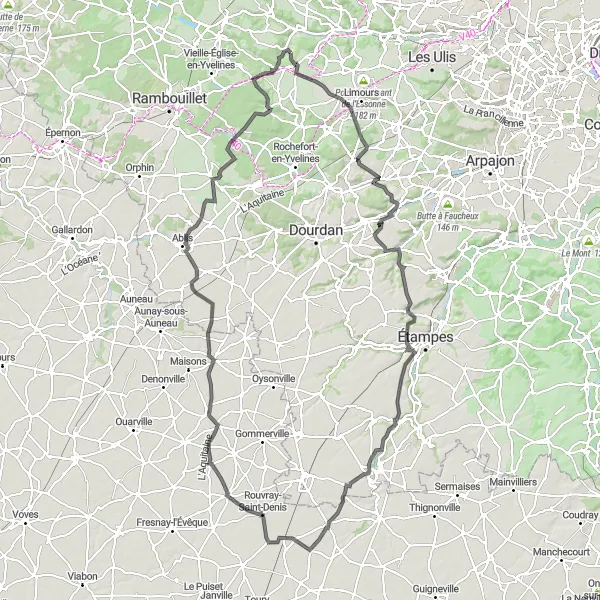 Map miniature of "Cycling through Senlisse and Sainville" cycling inspiration in Ile-de-France, France. Generated by Tarmacs.app cycling route planner