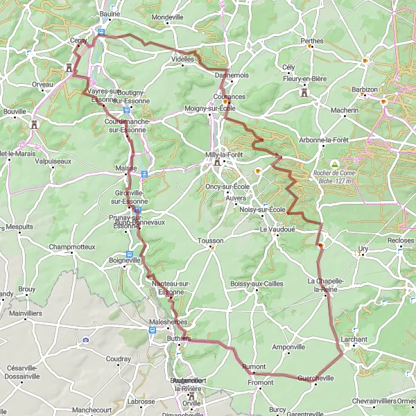 Map miniature of "Achères-la-Forêt Loop" cycling inspiration in Ile-de-France, France. Generated by Tarmacs.app cycling route planner