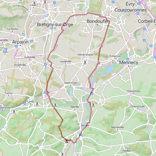 Map miniature of "Tranquil Landscapes and Charming Villages" cycling inspiration in Ile-de-France, France. Generated by Tarmacs.app cycling route planner