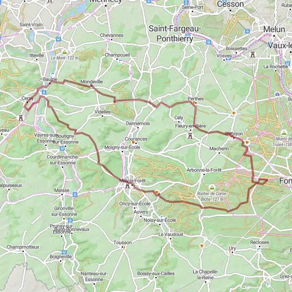 Map miniature of "Enchanting Forests and Historical Monuments" cycling inspiration in Ile-de-France, France. Generated by Tarmacs.app cycling route planner