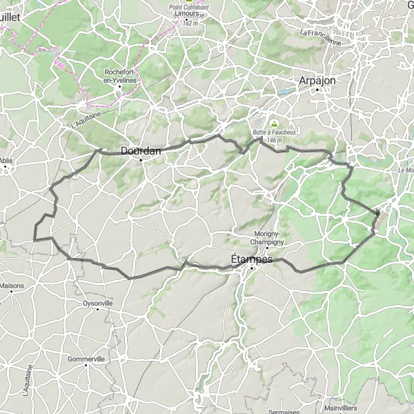 Map miniature of "Southern Charm Ride" cycling inspiration in Ile-de-France, France. Generated by Tarmacs.app cycling route planner